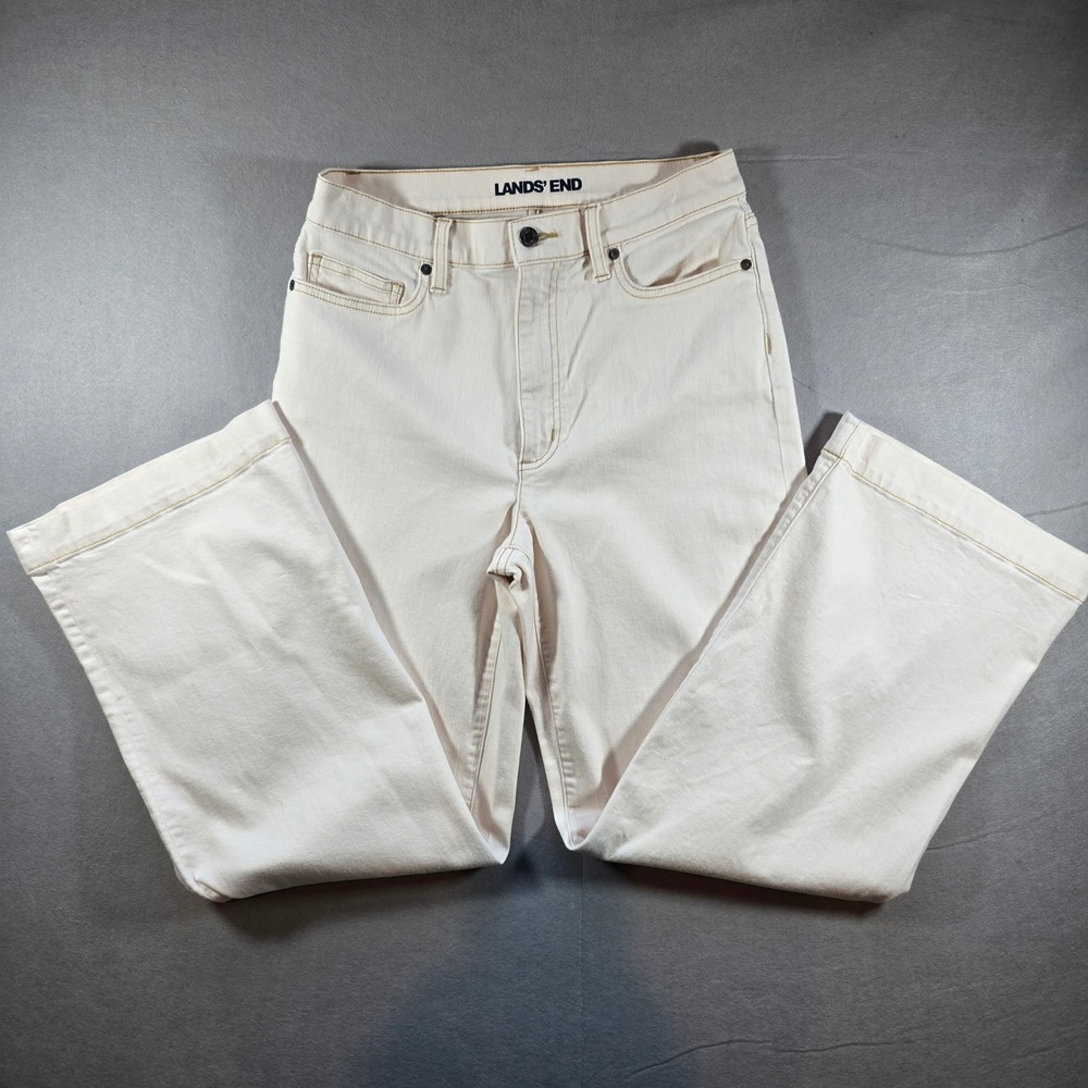 Lands End Womens High Rise Wide Leg Jeans Cream Off-White Denim Size 10 508030